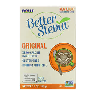 NOW Foods, Better Stevia, Adoçante com Zero Calorias, Original, 100 Pacotes, 100 g (3,5 oz)