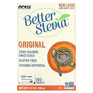 NOW Foods, مُحلٍّ لا يحتوي على سعرات حرارية Better Stevia، نكهة أصلية، 100 كيس، 3.5 أونصة (100 جم)