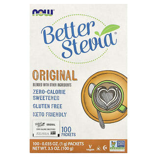 NOW Foods, Better Stevia, sødemiddel uden kalorier, original, 100 pakker, 100 g