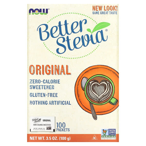 ناو فودز‏, مُحلٍّ لا يحتوي على سعرات حرارية Better Stevia، نكهة أصلية، 100 كيس، 3.5 أونصة (100 جم)