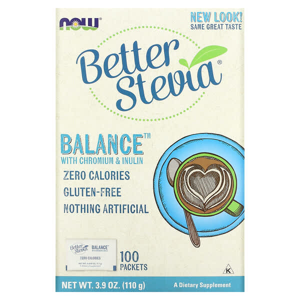 NOW Foods, Better Stevia, Balance with Chromium & Inulin, 100 Packets, 3.9 oz (110 g)