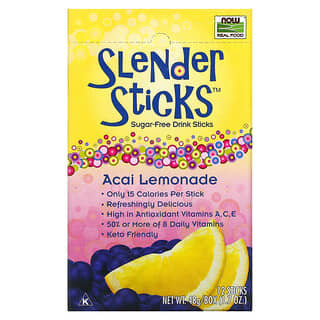 NOW Foods, Real Food, Slender Sticks, Acai Lemonade, 12 Sticks, 0.14 oz (4 g) Each