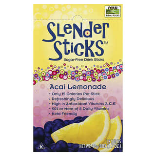 NOW Foods, Real Food（リアルフード）、Slender Sticks（スレンダースティック）、アサイーレモネード、12本、各4g