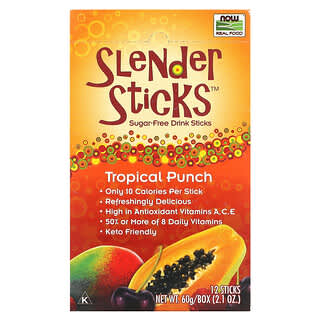 NOW Foods, Slender Sticks（スレンダースティック）、トロピカルパンチ、12本、各5g（0.18オンス）