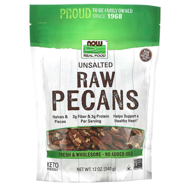 NOW Foods, Real Food, Raw Pecans, Unsalted, 12 oz (340 g)