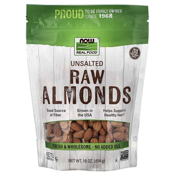 NOW Foods, Real Food, Raw Almonds, Unsalted, 16 oz (454 g) — product photo 1