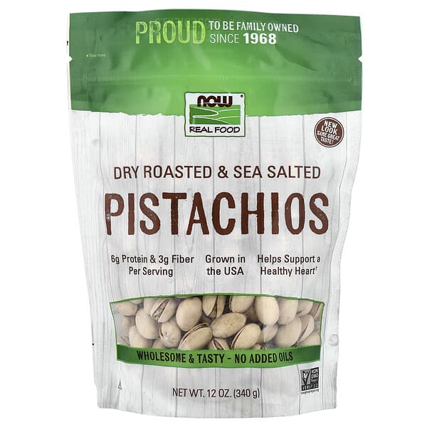 NOW Foods, Real Food, Pistachios, Dry Roasted & Sea Salted, 12 oz (340 g) — product photo 1
