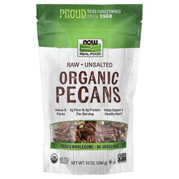 NOW Foods, Organic Raw Pecans, Unsalted, 10 oz (284 g)