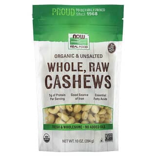 NOW Foods, Organic Whole Raw Cashews, Unsalted, 10 oz (284 g)