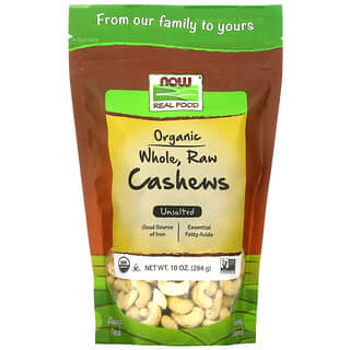 NOW Foods, Real Food Organic, Whole, Raw Cashews, Unsalted, 10 oz (284 g)