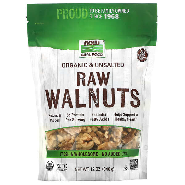 NOW Foods, Real Food, Organic Raw Walnuts, Unsalted, 12 oz (340 g)