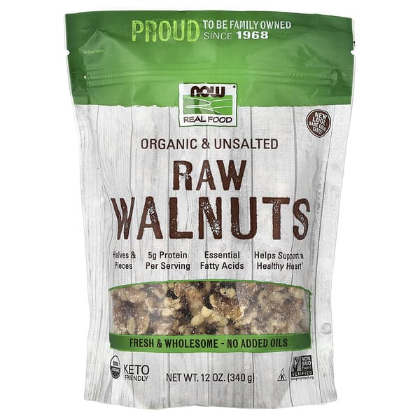 NOW Foods, Real Food, Organic Raw Walnuts, Unsalted, 12 oz (340 g) — product photo 1