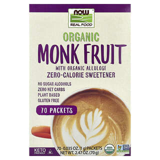 NOW Foods, Organic Monk Fruit, Zero-Calorie Sweetener,  70 Packets, 2.47 oz (70 g)