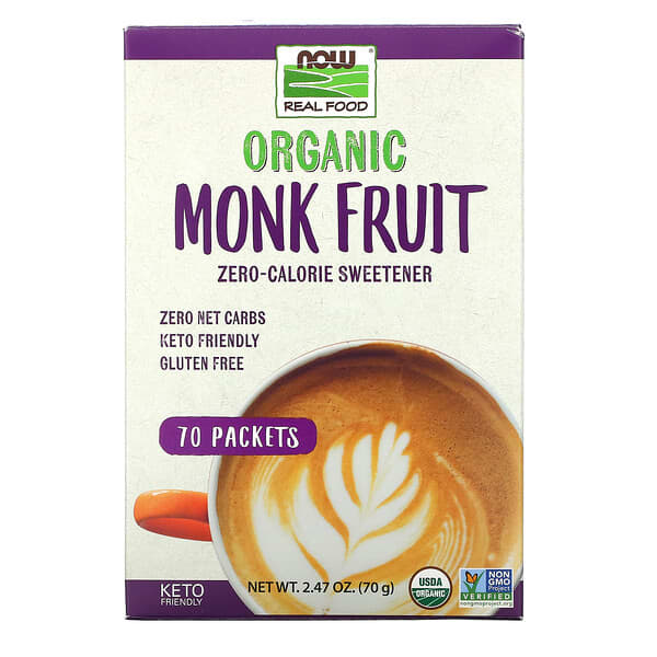 NOW Foods, Real Food, Organic Monk Fruit Zero-Calorie Sweetener, 70 ...