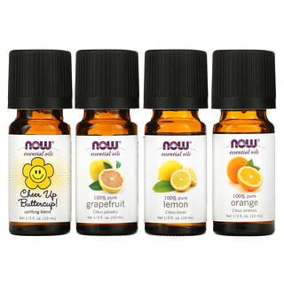NOW Foods, Solutions, uplifting Essential Oils Kit, 4 butelki po 10 ml