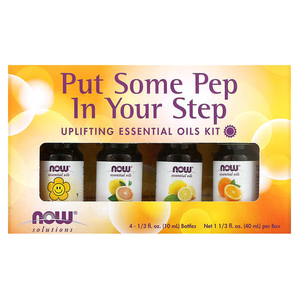 Now Foods, ソリューションズ、Uplifting Essential Oils Kit、ボトル4本、各10ml（1.3液量オンス）