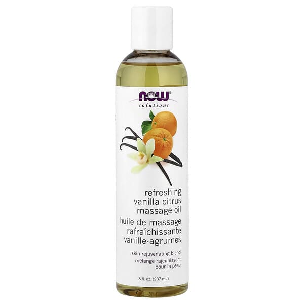 NOW Foods, Solutions, 리프레싱 마사지 오일, 바닐라 시트러스, 237ml(8fl oz)