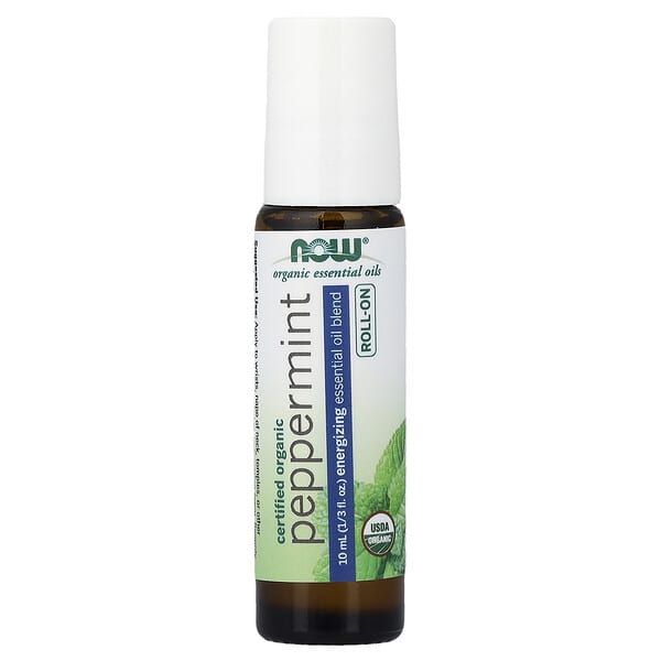NOW Foods, 유기농 에센셜 오일, 페퍼민트 롤온, 10ml(1/3fl oz)