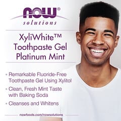 ناو فودز‏, جل معجون الأسنان مع صودا الخبز، Xyli-White من Solutions، خالِ من الفلورايد، نعناع بلاتيني، 6.4 أونصة (181 جم)