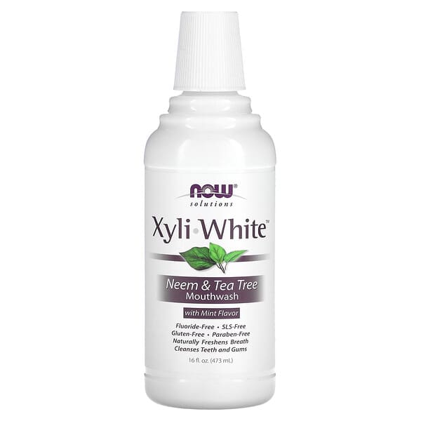 NOW Foods, Solutions, Xyli-White Mouthwash, Fluoride-Free, Neem & Tea Tree with Mint, 16 fl oz (473 ml)