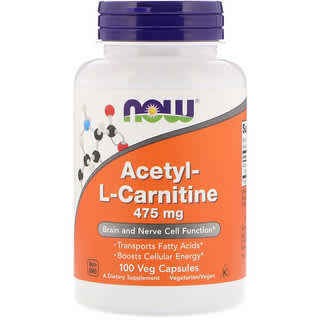 NOW Foods, Ацетилкарнитин, 475 мг, 100 вегетарианских капсул
