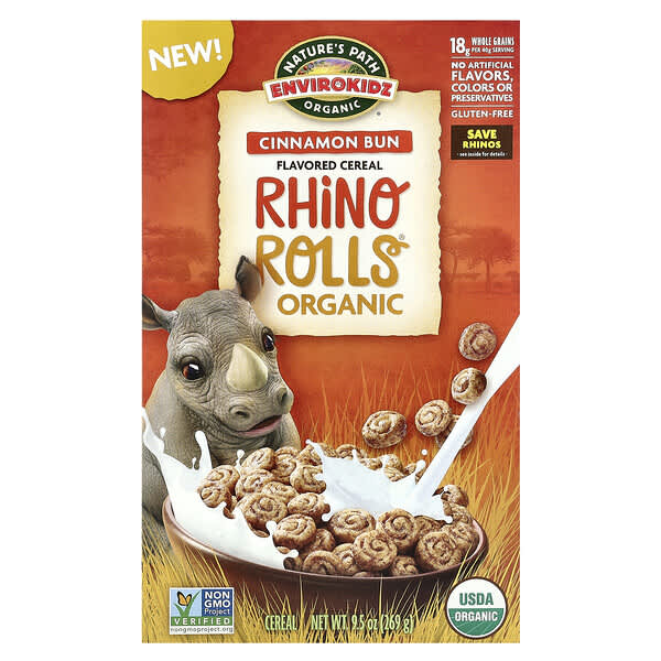 Nature's Path, EnviroKidz, Organic Rhino Rolls® gabonapehely, fahéjas zsemle, 269 g (9,5 uncia)