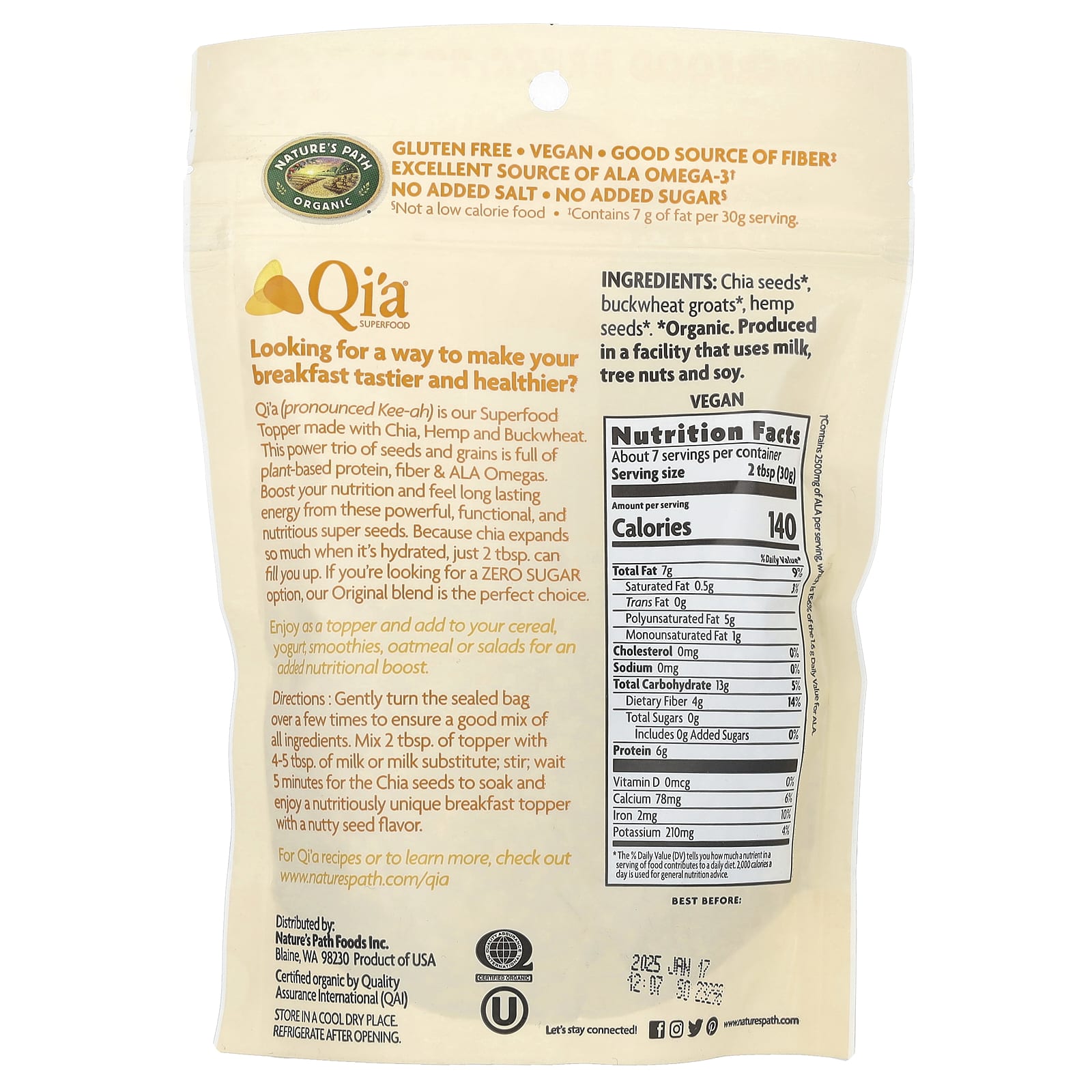 Nature's Path, Organic Qi'a Superfood, Chia, Buckwheat & Hemp Topper