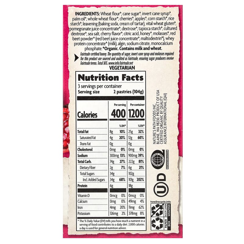 Organic Flavored Toaster Pastries, Frosted Cherry Pomegranate,