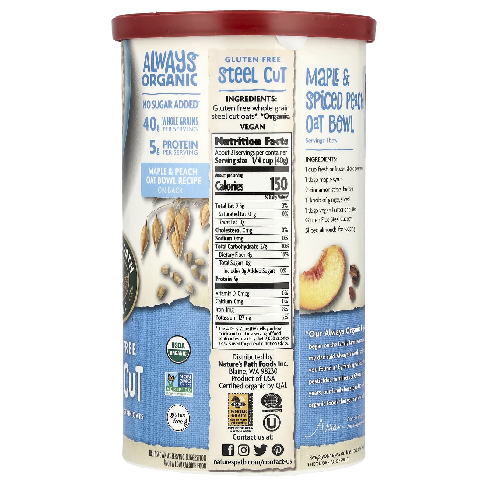 Nature's Path, Organic Whole Grain Oats, Gluten Free, Steel Cut, 30 oz