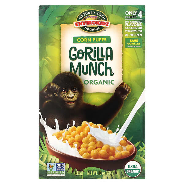 Nature's Path, EnviroKidz, Organic Corn Puffs Gorilla Munch Cereal, 10 oz (284 g)