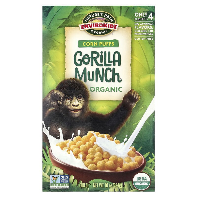 もちcorn EnviroKidz, Organic Corn Puffs Gorilla Munch Cereal, 10 oz