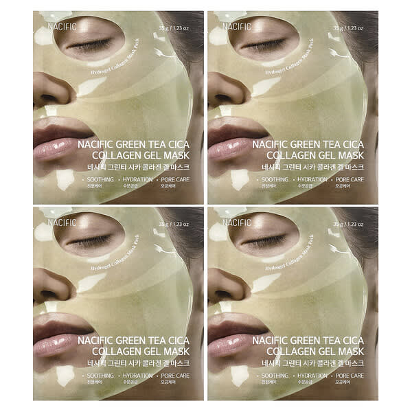 Nacific, Green Tea Cica Collagen Gel Beauty Mask, 4 Sheets, 1.23 oz (35 g) Each