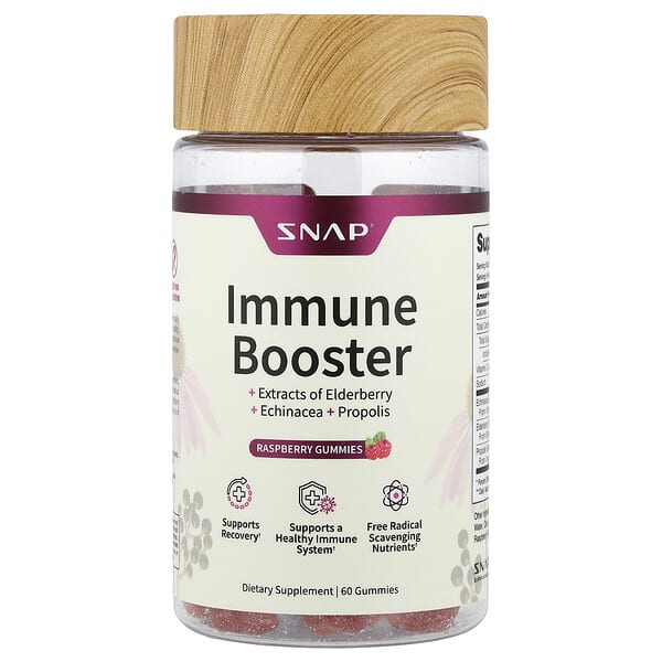 Snap Supplements, Immune Booster Gummies, Raspberry, 60 Gummies