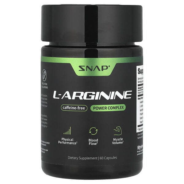 Snap Supplements L-Arginine, Caffeine-Free, 60 Capsules