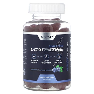 Snap Supplements, L-Carnitine Gummies, Sugar-Free, Blueberry Flavor, 500 mg, 60 Gummies (250 mg each gummy)