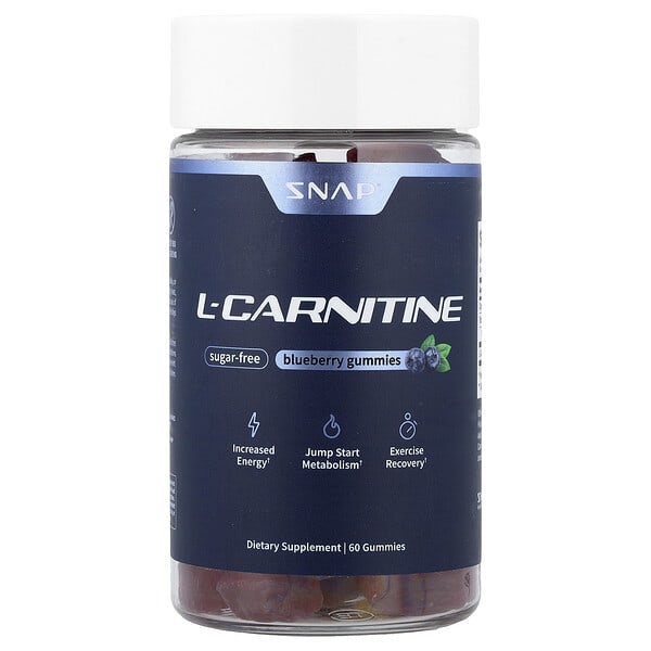 Snap Supplements, l-카르니틴 구미젤리, 블루베리, 무설탕, 구미젤리 60개(구미젤리 1개당 250mg)