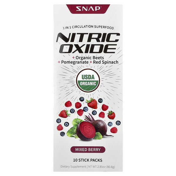 Snap Supplements, 산화질소, 3-in-1 순환 슈퍼 푸드, 믹스 베리, 스틱팩 10개, 각 8.1g(0.29oz)