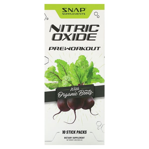 Snap Supplements, Nitric Oxide, Preworkout with Organic Beets, 10 Stick