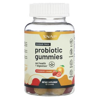 Snap Supplements, Gommes probiotiques, Sans sucre, Fraise + Orange, 5 milliards d'UFC, 60 gommes