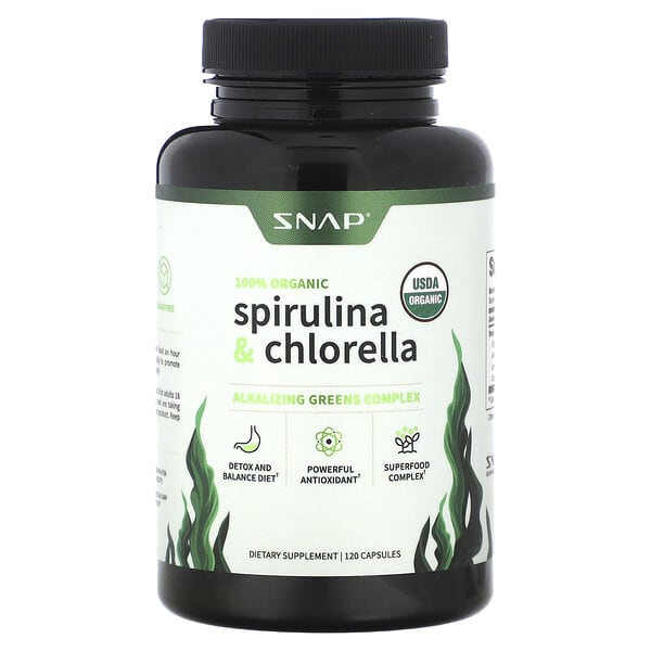 Snap Supplements, Organic Spirulina &amp; Chlorella, 120 Capsules