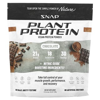 Snap Supplements‏, חלבון צמחי, אבקת חלבון טבעוני, שוקולד, 939 גרם