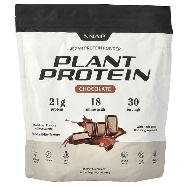Snap Supplements, 플랜트 프로틴, 비건 프로틴 파우더, 초콜릿, 939g