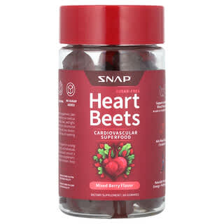 Snap Supplements, Heart Beets Gummies, Fruchtgummis mit roter Bete, zuckerfrei, gemischte Beeren, 60 Fruchtgummis