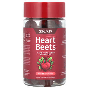 Snap Supplements, Heart Beets Gummies, Sugar Free, Mixed Berry, 60 Gummies