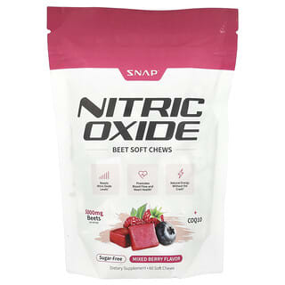 Snap Supplements, Nitric Oxide Beet Soft Chews, Sugar Free, Mixed Berry, 60 Soft Chews