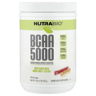 NutraBio, BCAA 5000, Strawberry Lemonade Flavor, 1 lb (452 ​​g)