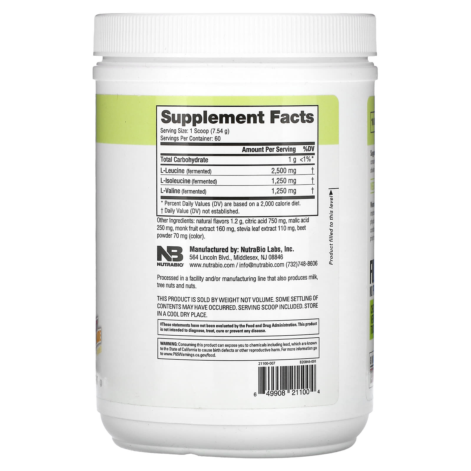 NutraBio, BCAA 5000, Strawberry Lemonade, 1 lb (452 g)