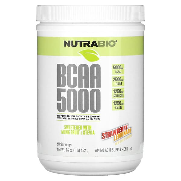 NutraBio, BCAA 5000，草莓檸檬水味，1 磅（452 克）