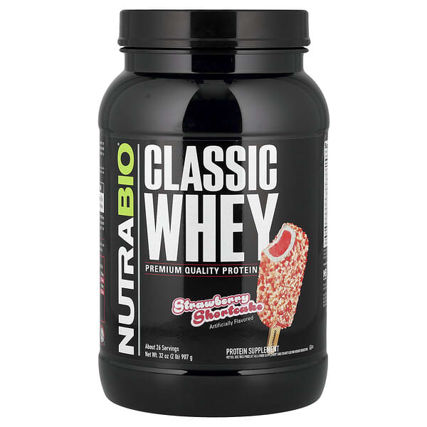 NutraBio, 클래식 유청 단백질, 스트로베리 쇼트케이크, 907g(2lb)