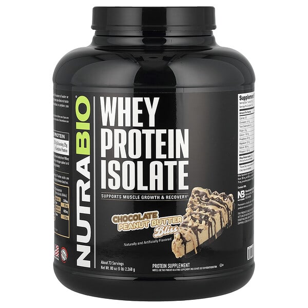 NutraBio, Whey Protein Isolate, Chocolate Peanut Butter Bliss, 5 lb (2,268 g) — product photo 1